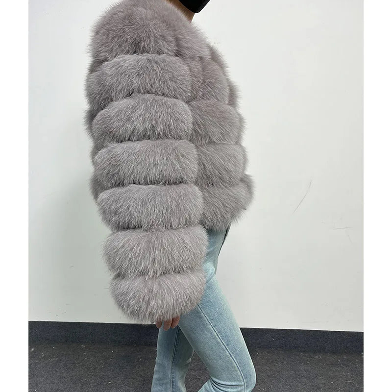 2024 New light gray Winter Women's Cold Coat Top Fox Jackets Women clothing Luxury Furry Natural Real fox Fur Jacket Coats - reetell