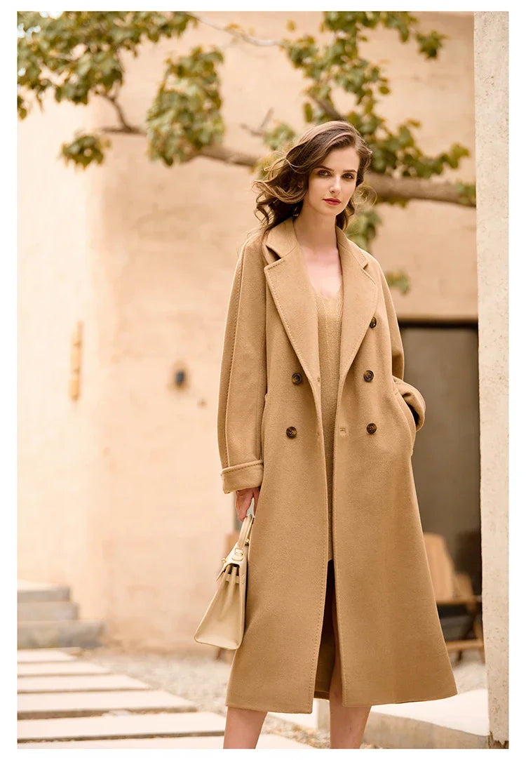 Women's Coat Double-sided 10% Cashmere 90% Wool Women's Long Coat Jacket, 2024 Winter New Long Cashmere Coat Women - reetell