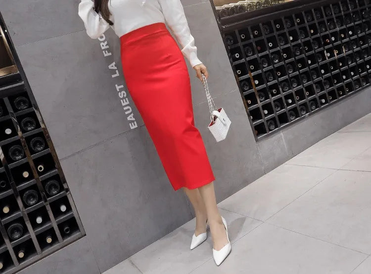 Stretch Pencil Skirts for Women, Office Lady, Formal Black Midi Skirts, Elegant Female Package Hip Skirts, Spring and Autumn - reetell