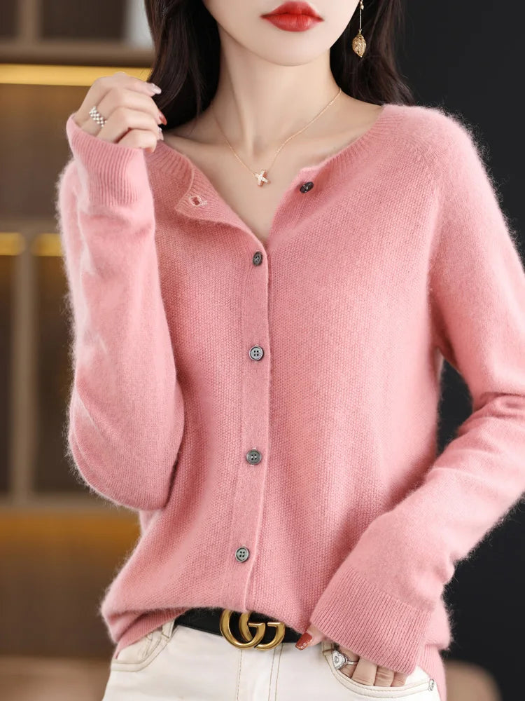 High Quality Round Neck Long Sleeve Cashmere 100% Merino Wool Pullover Women Sweater Coat Top - reetell