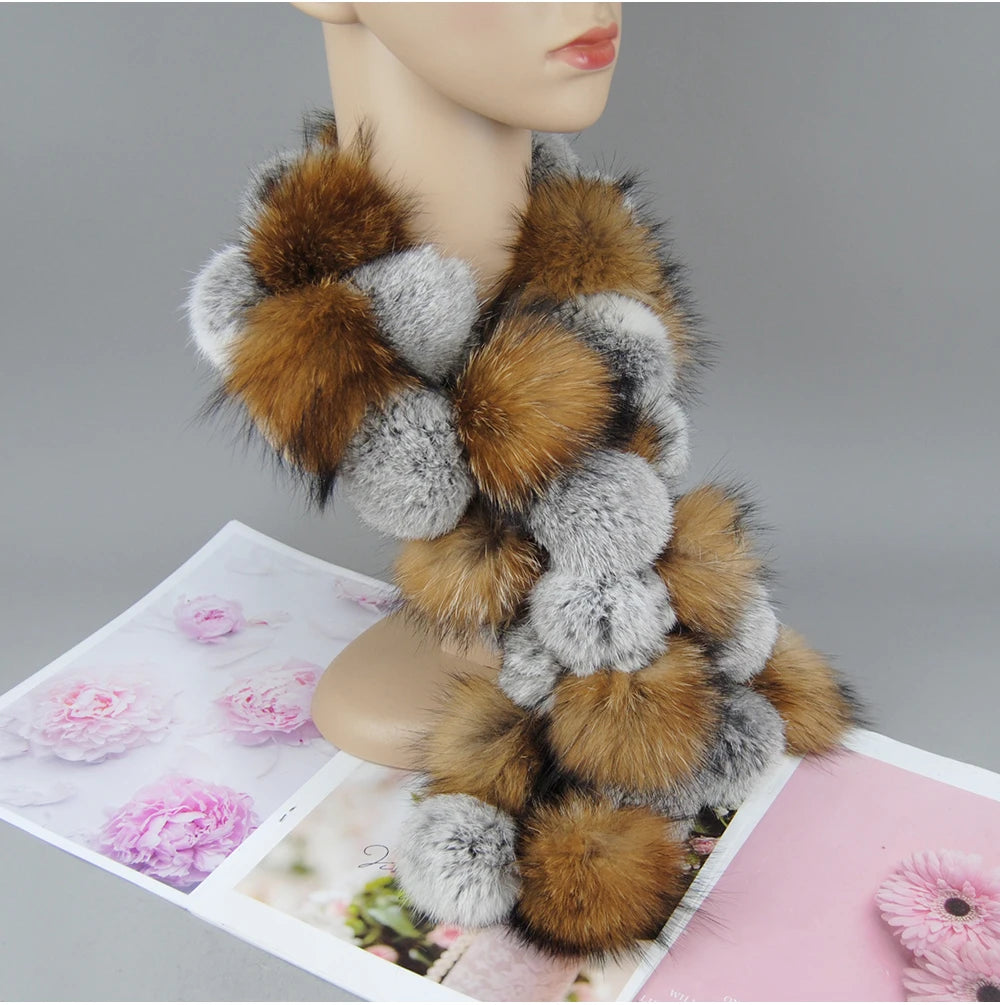 Luxury Brand Women Winter Natural Real Raccoon Fur Scarf Fashion Lady Warm Genuine Fox Fur Neckerchief Real Fox Fur Ring Scarves - reetell