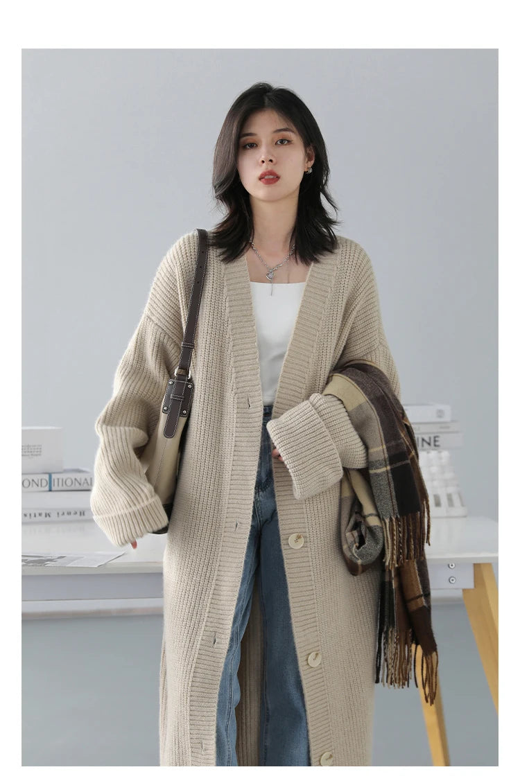 CHIC VEN Fashion Women Cardigan Solid Single Breasted New Loose Long Casual Knitted Sweater Female Jumpers Spring Autumn 2024 - reetell