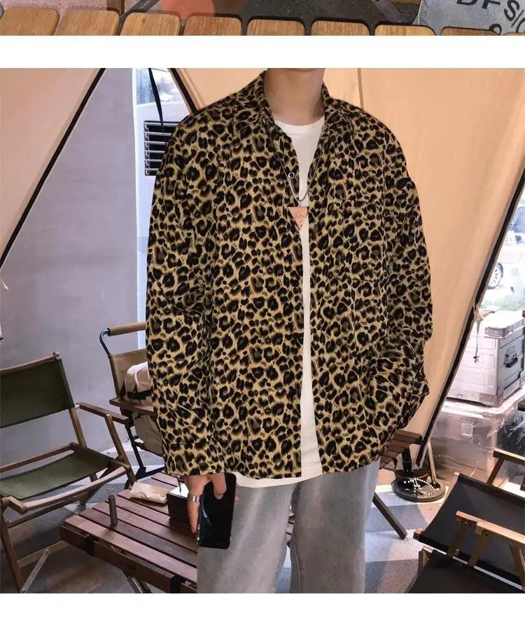 Shirts Spring Summer Man Thin Men's Clothing 2023 Streetwear Casual Loose Printing Leopard Turn-down Collar Long Sleeve Handsome - reetell