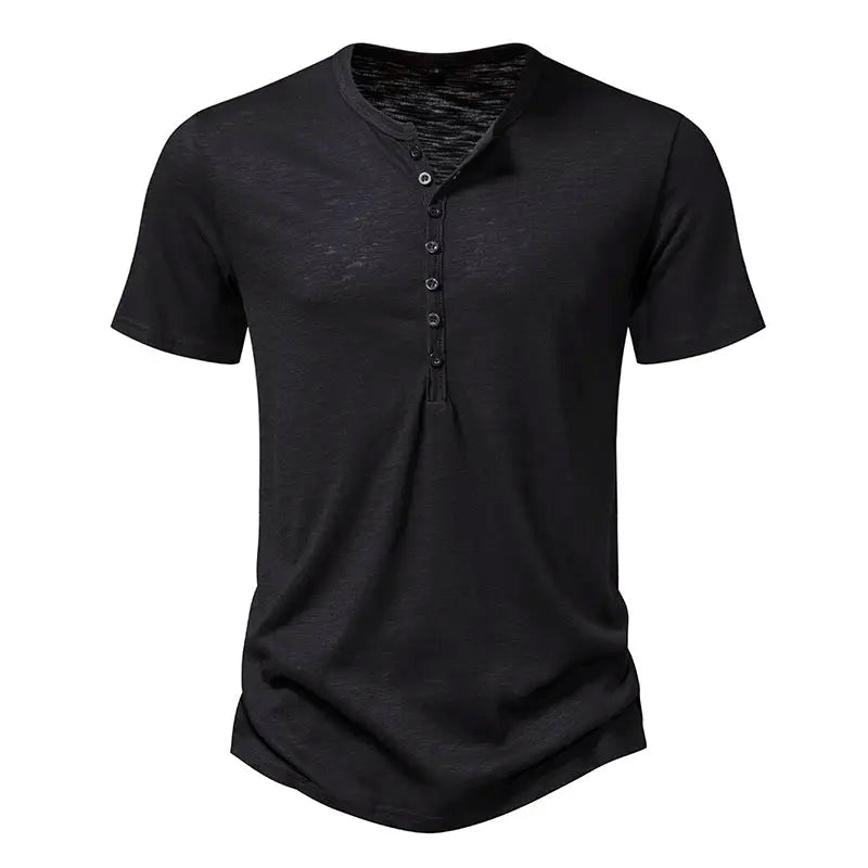 Men's Henley Shirt, Casual Fashion T-shirt, Basic Short Sleeve Top, 100% Cotton Lightweight Tee, Plus Size Camping T-shirt - reetell