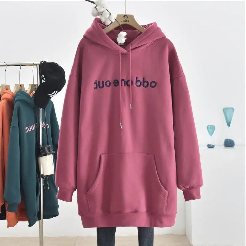 Autumn and Winter New Simplicity Versatile Temperament Women's Clothing Fashion Drawstring Letter Printing Long Sleeve Hoodie - reetell