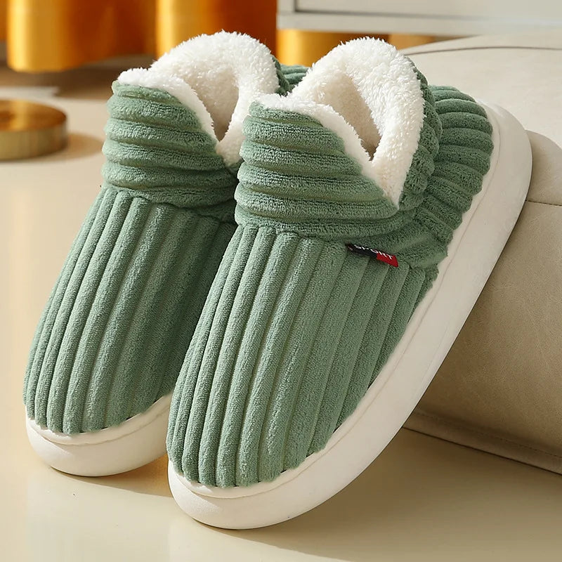 Bebealy Warm Winter Fur Men Slippers Indoor Fluffy Plush Men Shoes Outdoor Casual House Ankle Boots For Men Non-slip Soft Shoes