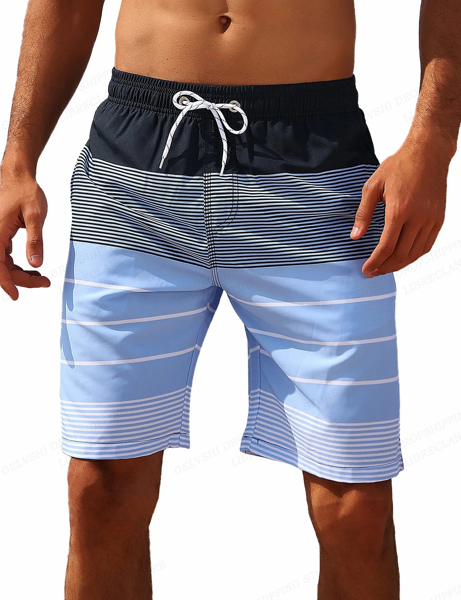 Striped Beach Shorts Men Fashion Swimwear Board Shorts Trunk Gym Fitness Pants Men's Briefs Swimsuit Kids Beachwear Short Boy - reetell