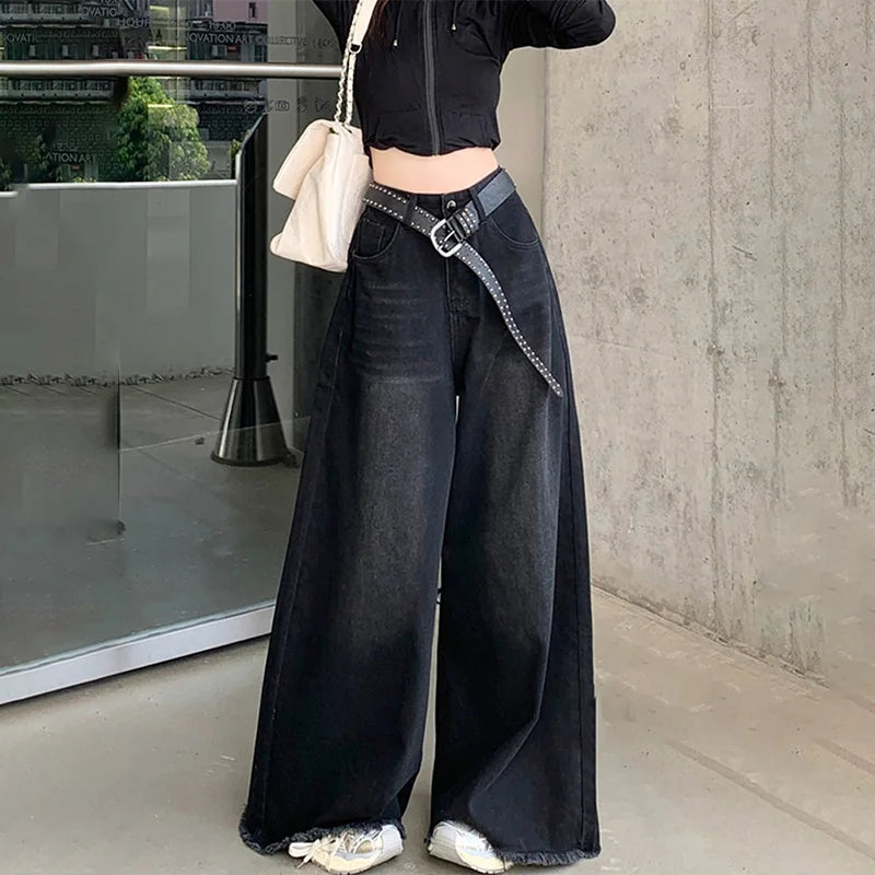 Hot Girl Baggy Jeans Femenina Y2k Street vintage Washed To Make Old Fried Straight Wide-Leg Denim Pants For Women - reetell