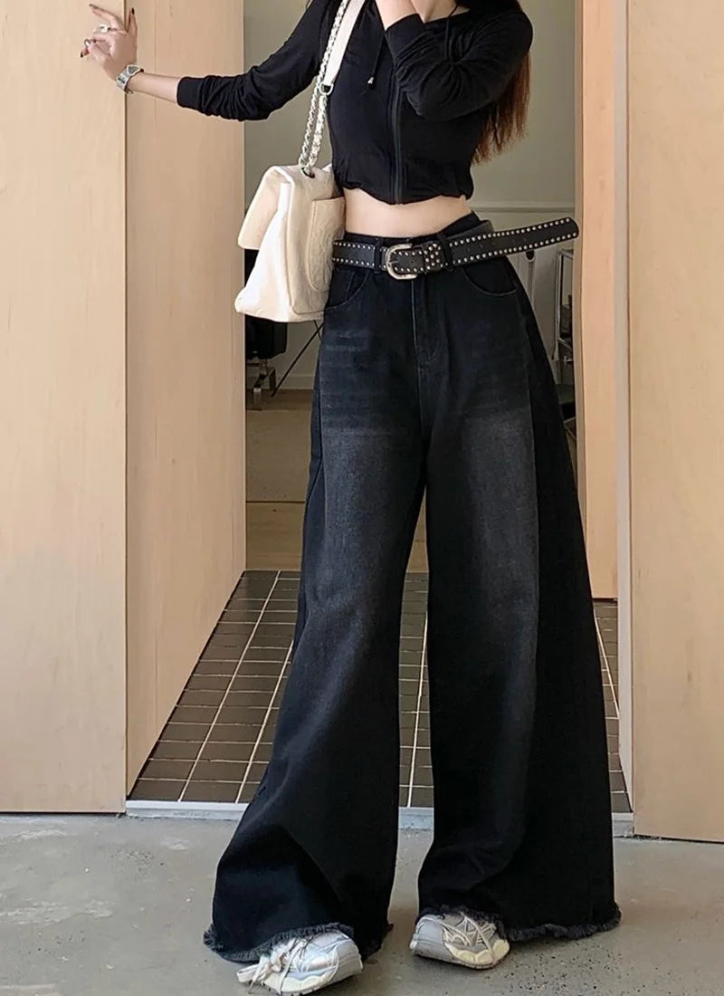 Hot Girl Baggy Jeans Femenina Y2k Street vintage Washed To Make Old Fried Straight Wide-Leg Denim Pants For Women - reetell