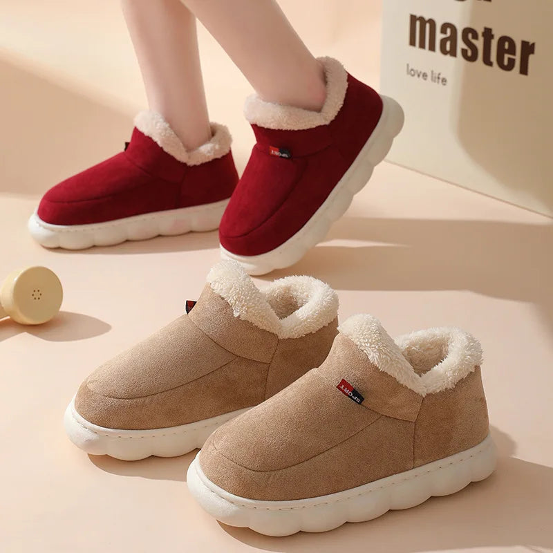 Bebealy Warm Winter Fur Men Slippers Indoor Fluffy Plush Men Shoes Outdoor Casual House Ankle Boots For Men Non-slip Soft Shoes