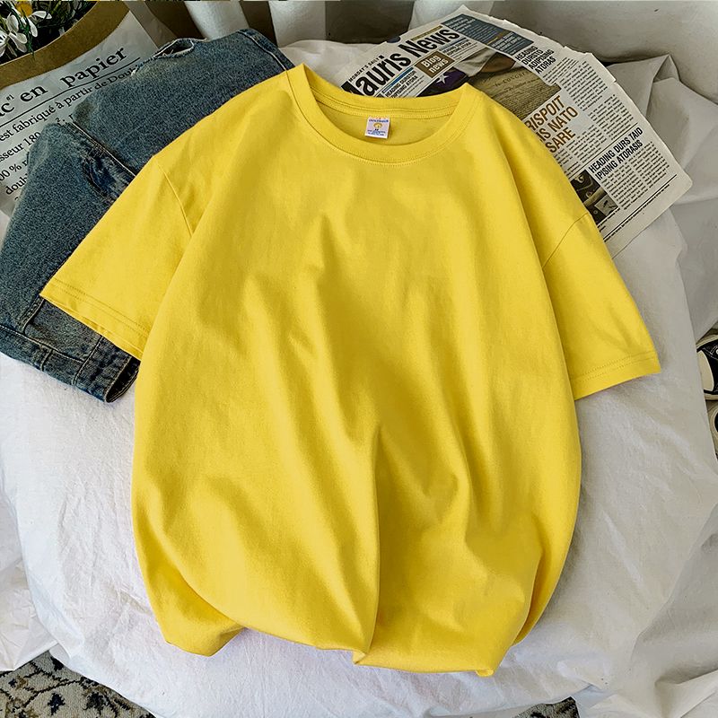 100% Cotton Half Sleeve Men Women Summer T-shirt Fashion Solid Color Simple O Neck Tops Loose Casual Basic Short-sleeved