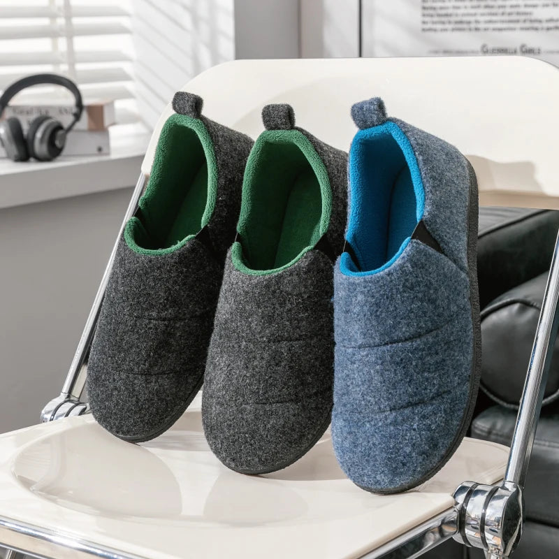 Comwarm Men Warm Non-Slips Slippers Cozy Casual Indoor Outdoor Flats Slides Plush Bedroom Warm Shoes Male Soft Sole Home Shoes