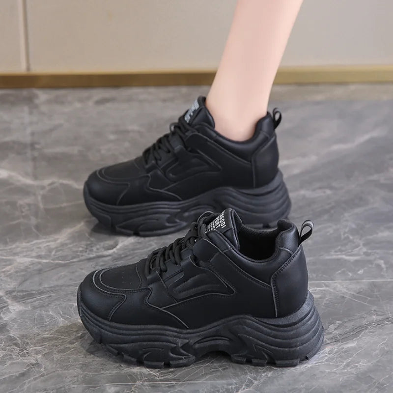 Winter Platform Sneakers for Women 2024 Spring Pu Leather Non-Slip Sports Shoes Ladies Lace-Up Thick Bottom Vulcanized Shoes