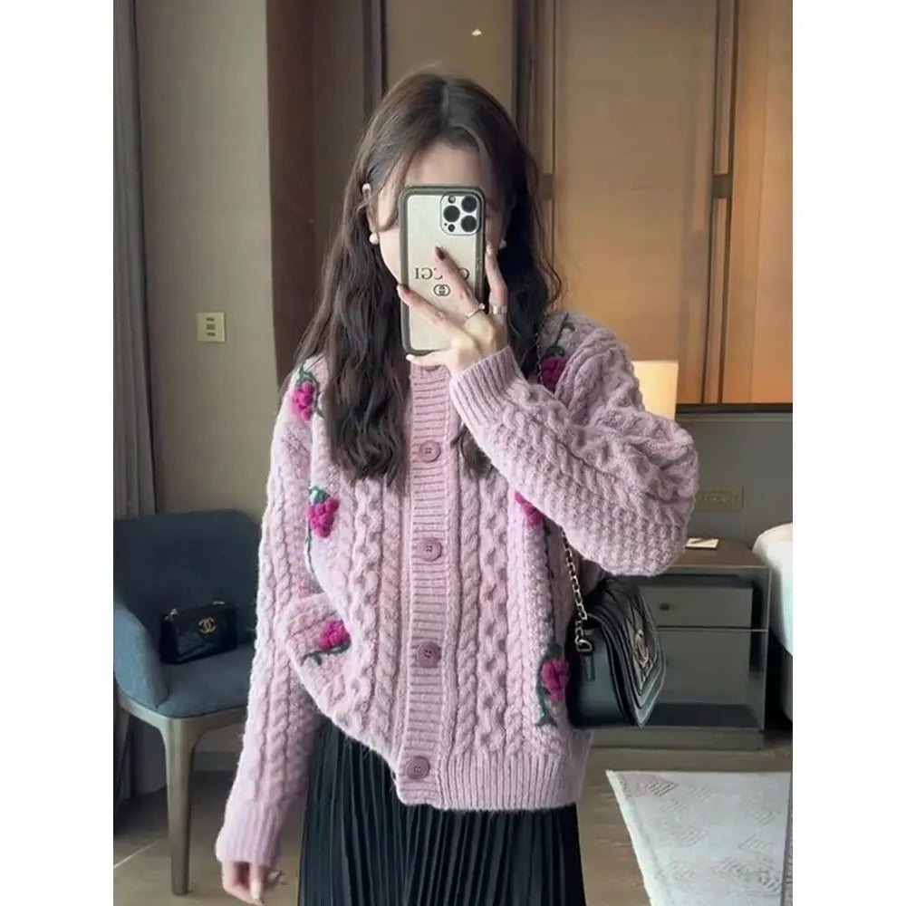 Autumn and Winter 2023 Women's Youth Commuting Fried Dough Twists Sweater Coat Round Neck Long Sleeve Versatile Knitted Top - reetell