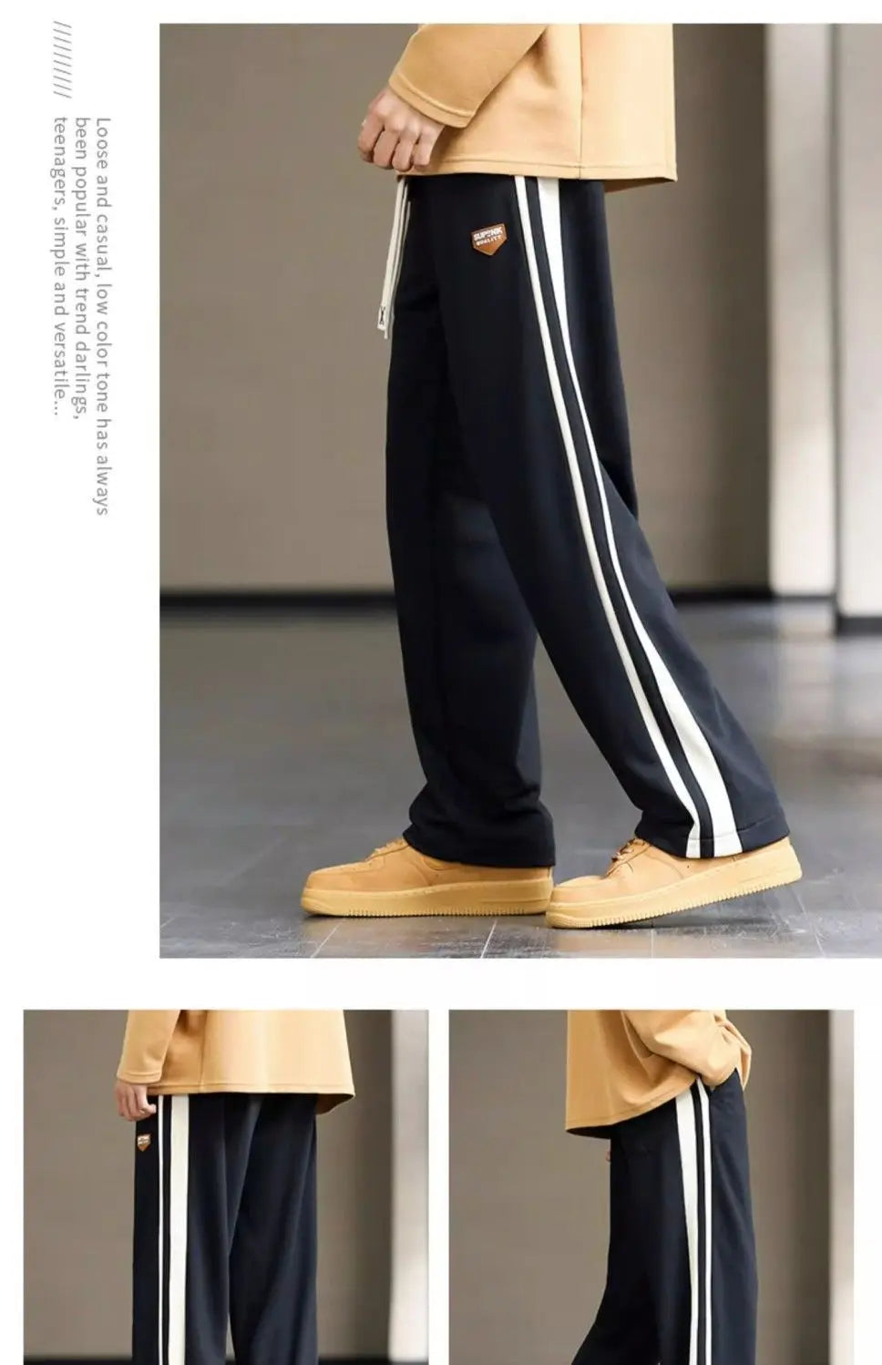 Spring Autumn Elastic Waist Fashion Straight Pants Man High Street Contrast Color Casual Pockets Drawstring All-match Trousers - reetell