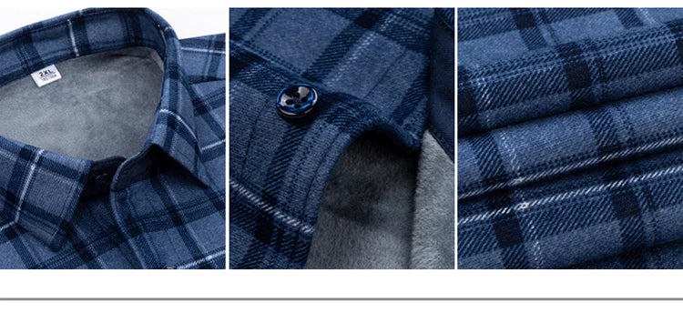 Autumn Winter Thicken Fleece Shirt Men Business Plaid Shirt Long Sleeve Warm Clothes Turn Down Collar Button Up Shirts Classic - reetell