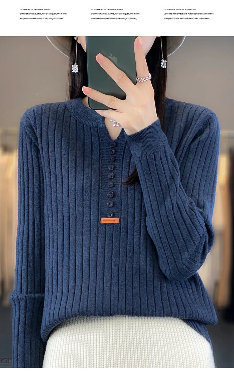 Women's Sweater Autumn/Winter New Solid Color Knitwear V-Neck Pullover Ladies Clothes Fashion Blouse Korean Style Loose Tops - reetell