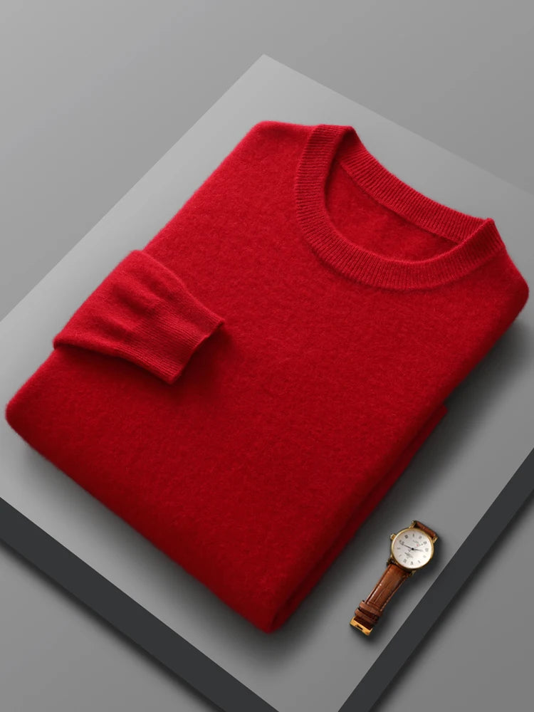 Spring Autumn 100% Pure Merino Wool Pullover Sweater Men O-neck Long-sleeve Cashmere Knitwear Female Clothing Grace - reetell