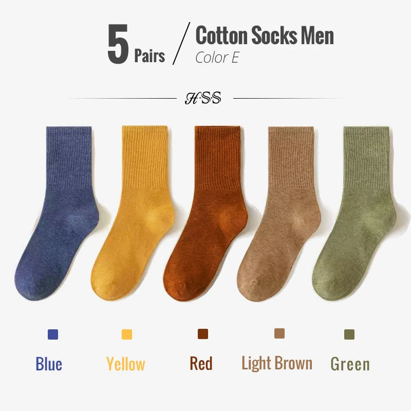 HSS 95% Combed Cotton Socks Men Business Dress Long Socks Casual Solid Color Spring Summer Black White Sock For Male Comfortable