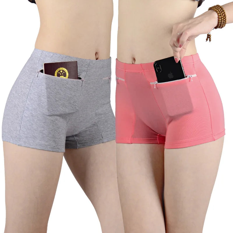 Women's Safety Anti-theft Pants Soft Shorts Cotton Boxer Summer Under Skirt Shorts with Pockets Femme Underwears Safety Shorts - reetell