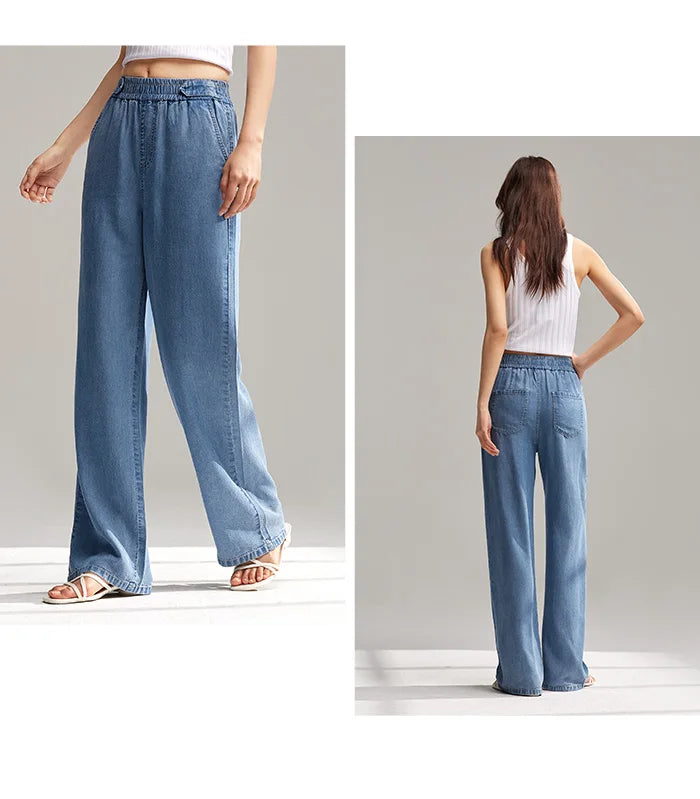 Semir Jeans Women Elastic Waist Trousers Simple Style 2024 Summer New Wide-Legged Trousers - reetell