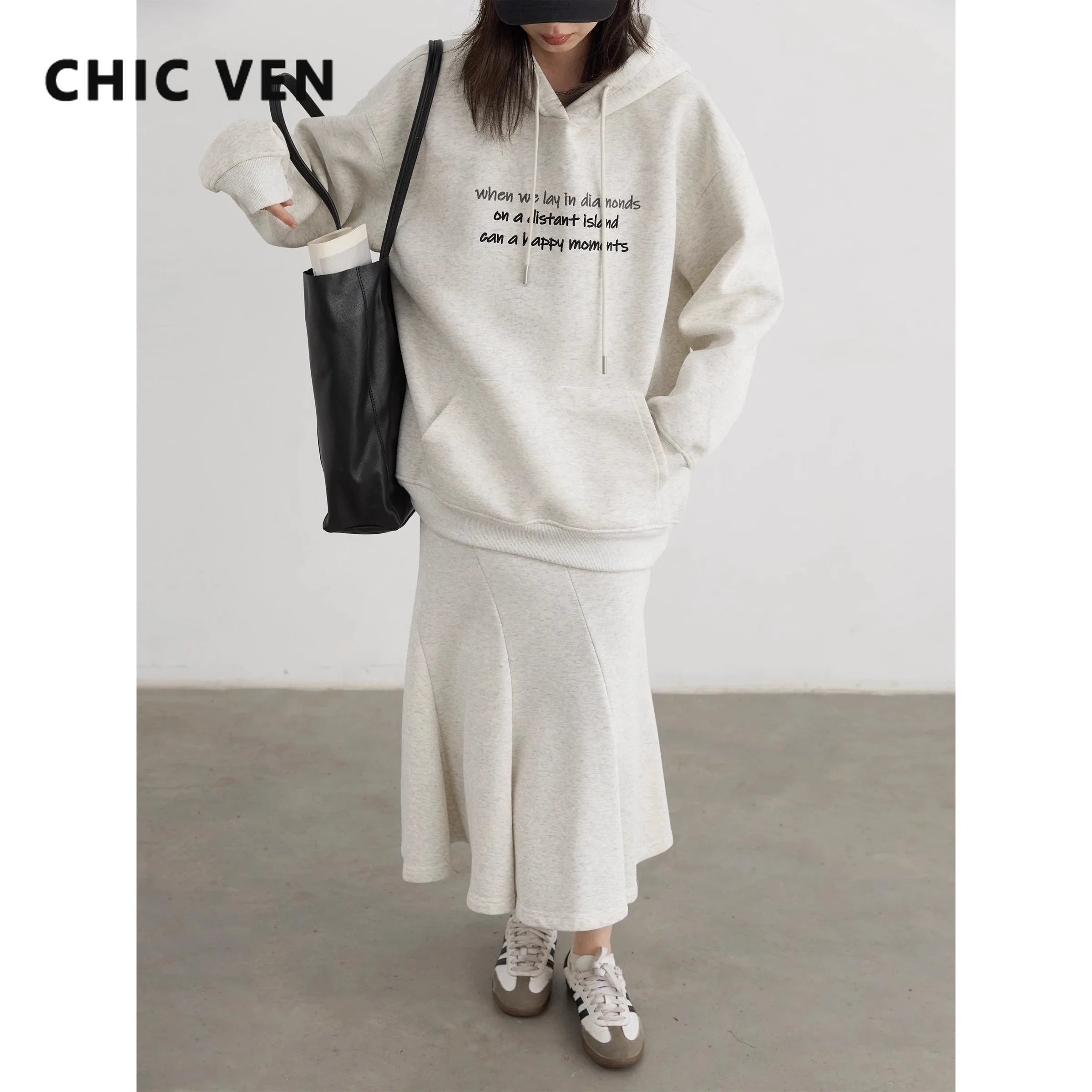 CHIC VEN Women's Sweatshirts Loose Casual New Korean Letter Embroidered Knitted Hoodies Coat Woman Skirt Autumn Winter 2024 - reetell