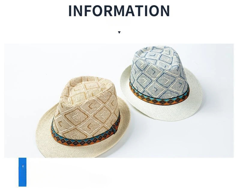 New Spring/Summer Men's Straw Knitted Hat Short Brim Trendy British Jazz  Sunscreen Beach Hat Versatile for Gentlemen