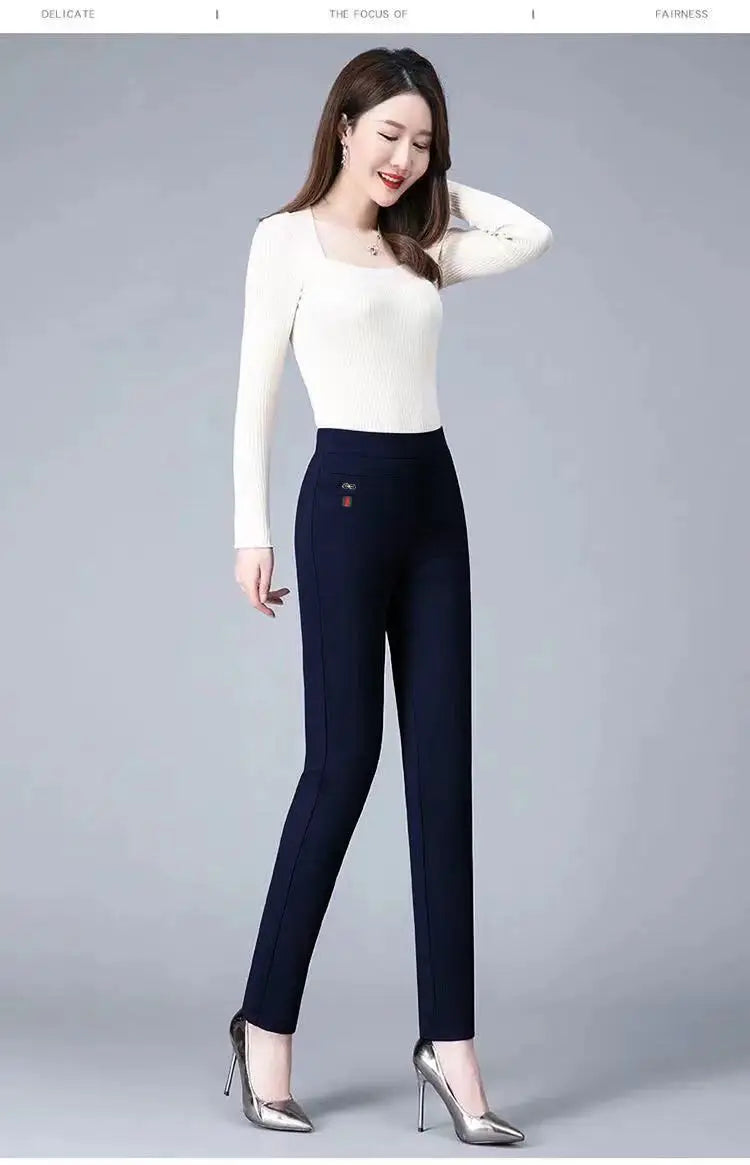 Office Lady Solid Big Size 6XL All-match Pencil Pants Spring Autumn Fashion Women Elastic High Waist Pockets Straight Trousers - reetell