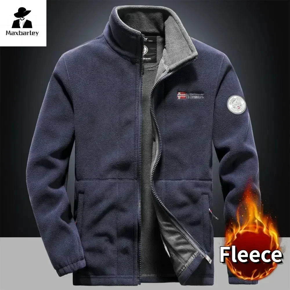 Winter Warm Fleece Jacket Men's Climbing Double Thickened Pocket Jacket Outdoor High Collar Windproof Ski Sweatshirt Coat Men - reetell