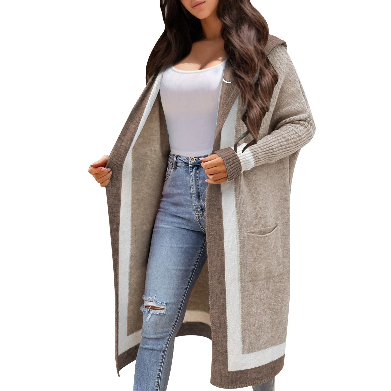 Women's Casual Hooded Sweater Cardigan Coat Chic Warm Loose Fit Streetwear Long Sweater Knitted Cardigan Autumn Winter Oversized - reetell