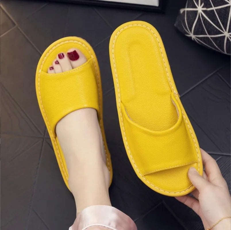 Genuine Leather Slippers Homes in indoor slipper summer open toe sandals men women elderly casual Slides shoes