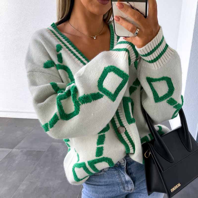 Women Autumn Winter New Loose Knitted Cardigan Casual  V-neck Drop-shoulder Sleeve Sweater Coat Female Chic Crochet Outerwear - reetell