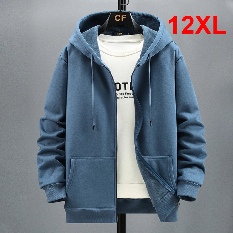 Plus Size 10XL 12XL Hoodie Men Autumn Winter Fleece Hoodies Solid Color Jacket Hoodies Big Size 12XL Blue Black Red Grey - reetell