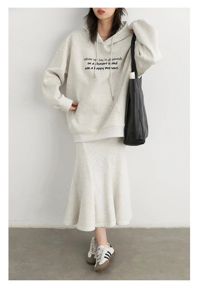 CHIC VEN Women's Sweatshirts Loose Casual New Korean Letter Embroidered Knitted Hoodies Coat Woman Skirt Autumn Winter 2024 - reetell