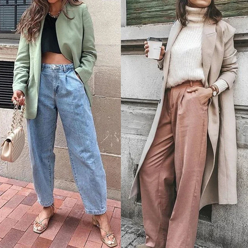 Aachoae Women Streetwear Pleated Mom Jeans High Waist Loose Slouchy Jeans Pockets Boyfriend Pants Casual Ladies Denim Trousers - reetell