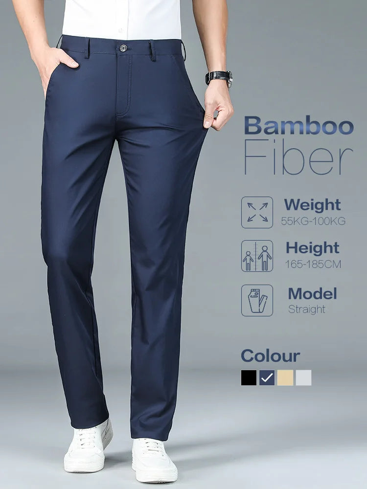 High Quality Luxury Straight Business Suit Pants Men Bamboo Fiber Designer Spring Summer Elegant Casual Long Formal Trouser Male - reetell