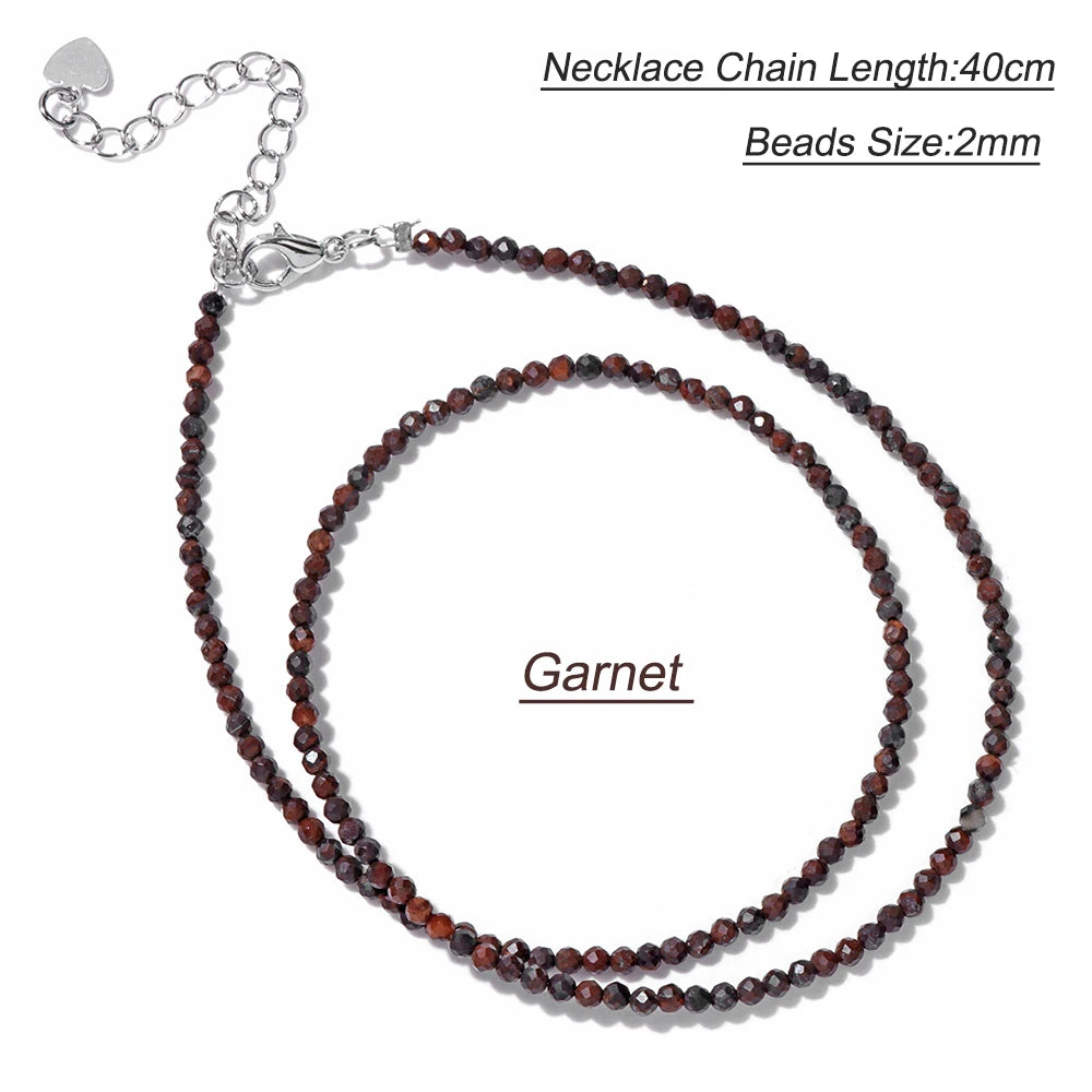 Hot 2mm Natural Crystal Beads Necklace Tiger Eye Stone Black Spinel Mix Quartzs Choker Clavicle Chains For Women Men Jewelry