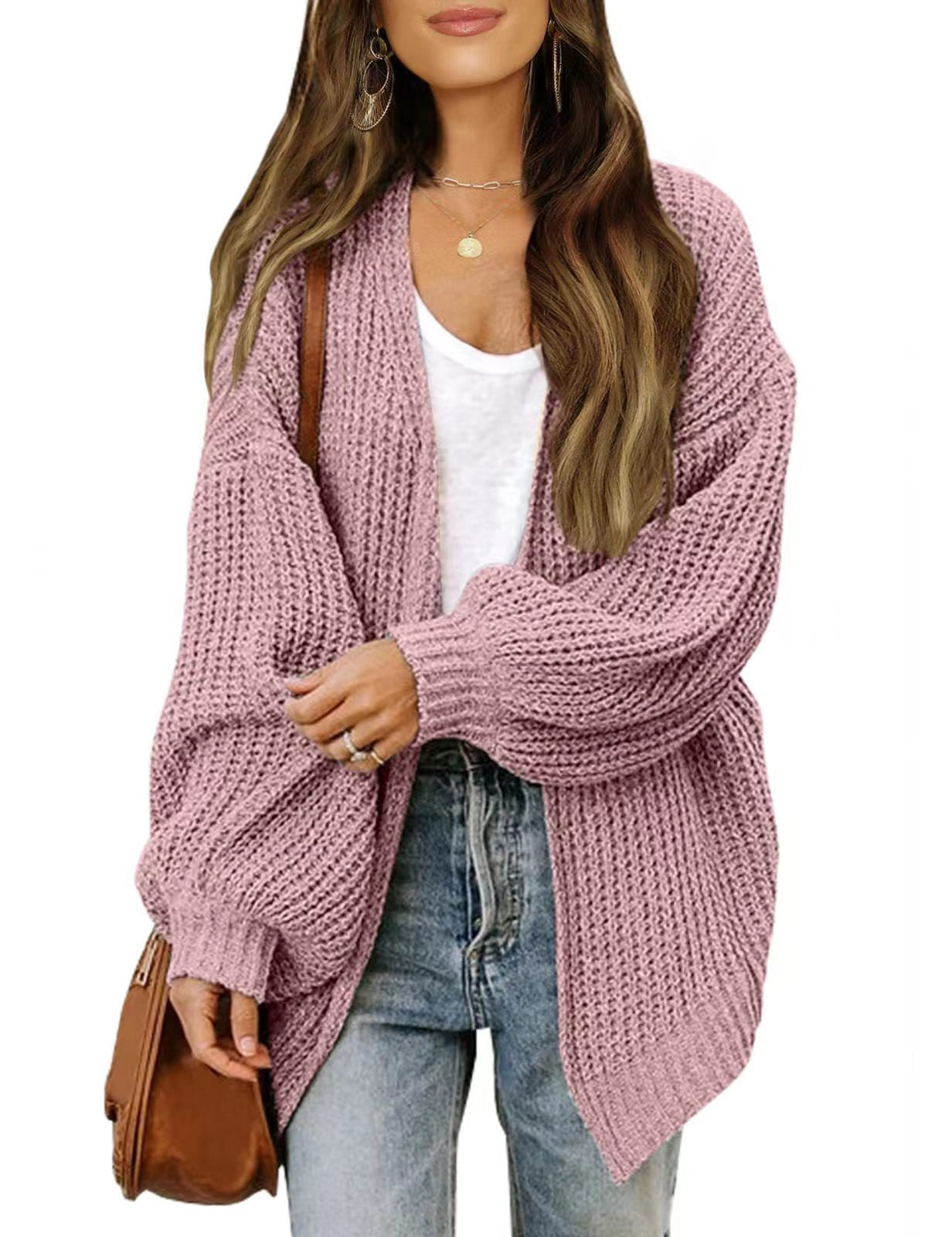 ITOOLIN Winter Women Solid Cardigan Sweater Coat Loose Casual Lantern Sleeve Jacket  For Women Autumn Knitted Coat 2023 - reetell