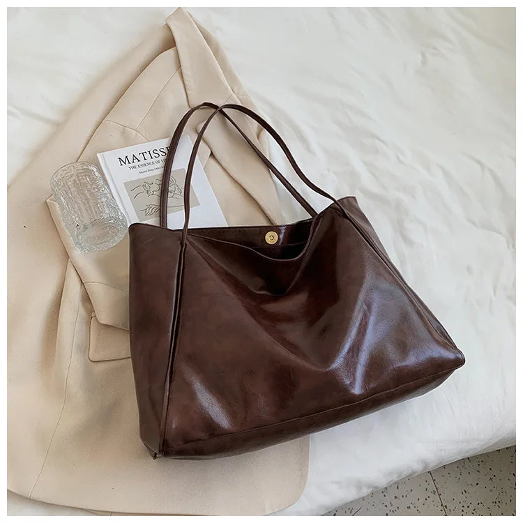 Women Tote Bag Fashion Underarm Pouch Large Capacity Soft Pu Leather Shoulder Bag Retro Crossbody Bag Casual Portable Bucket Bag