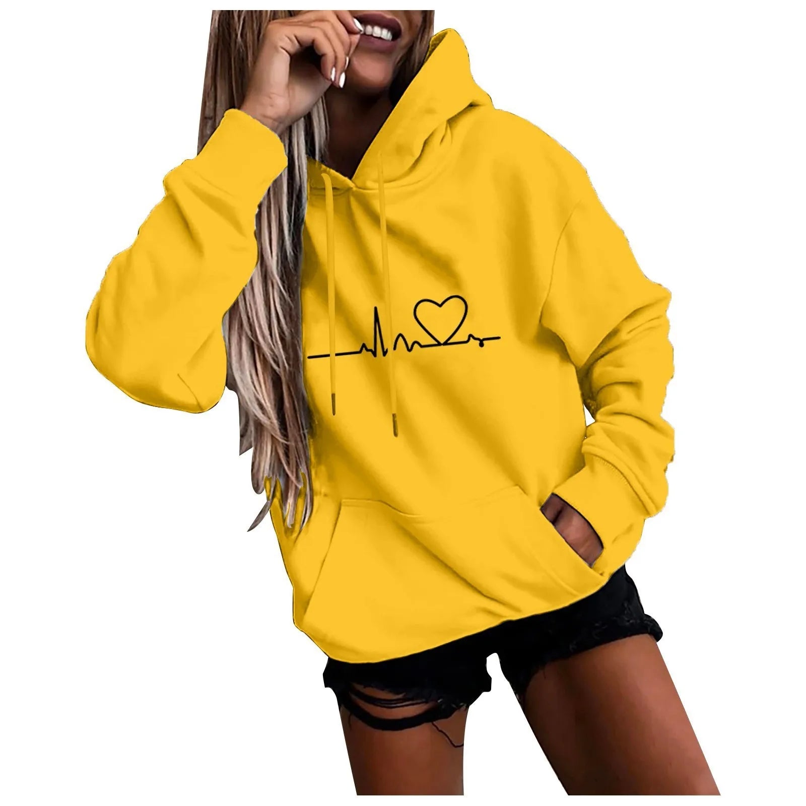 Hoodies for Women Solid Long Sleeve Sports Fun Print Sweatshirts Female Autumn Winter Casual Loose Hooded Sweatshirt - reetell