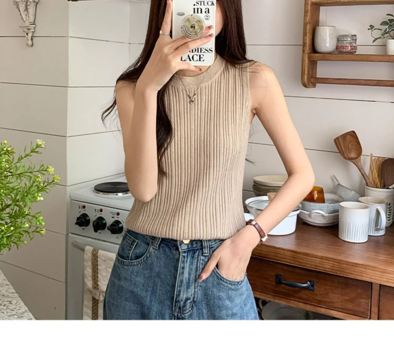 AOSSVIAO 2024 Korea Knitted Vests Women Top O-neck Solid Tank Blusas Y2K Summer New Fashion Female Sleeveless Casual Thin Tops - reetell