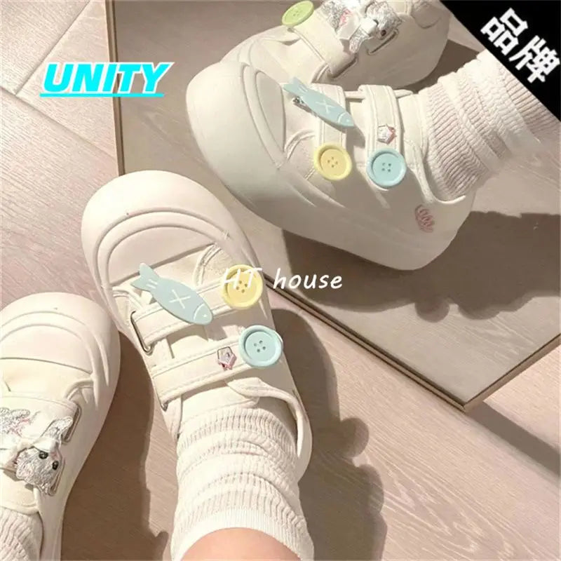 Kawaii Fish Platform Sneakers White Shoes Woman Casual Flats Spring Summer Tennis Female Vintage Vulcanize Cute Footwear Korean