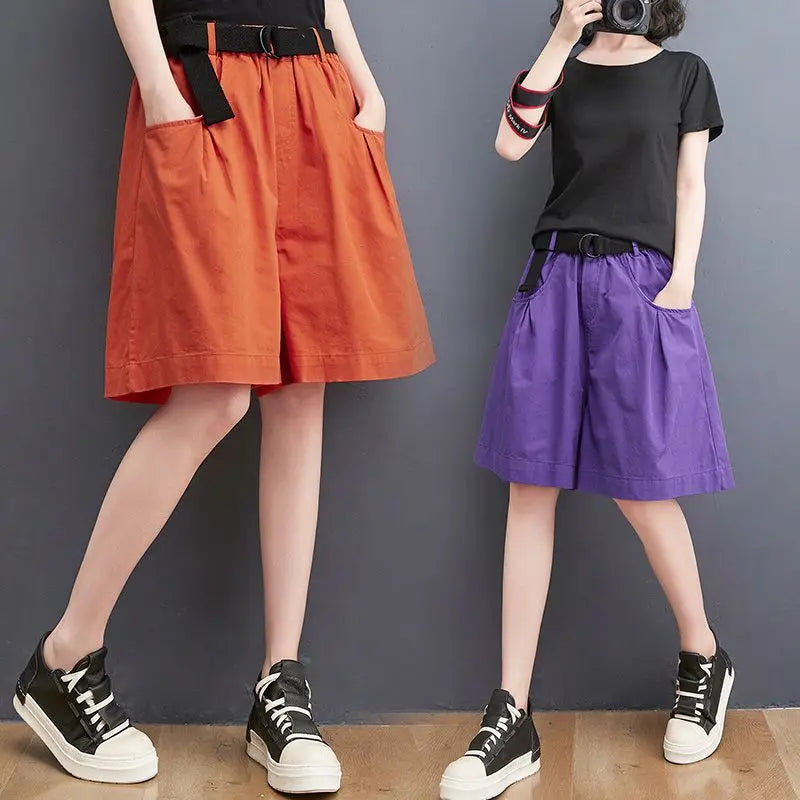 Women's Shorts Half Baggy Mid Length Wide Black Female Short Pants Loose Bermuda Knee Low Price Classic Harajuku Fashion New In - reetell