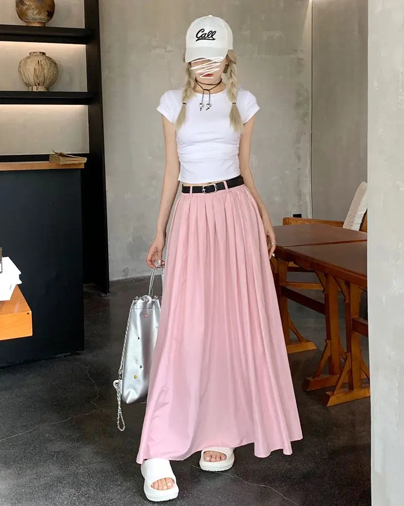 Y2K American Vintage Skirt Women Side Striped Designer Parachute Cargo Skirts Korean Casual Loose Drawstring Aesthetics Skirts - reetell