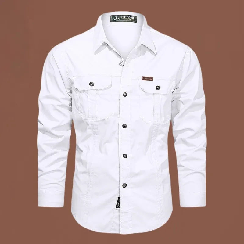 2024 Fashion Cotton Military Shirt Long Sleeve Multi-pocket Casual Shirts Brand Clothes High Quality Camisa Masculina