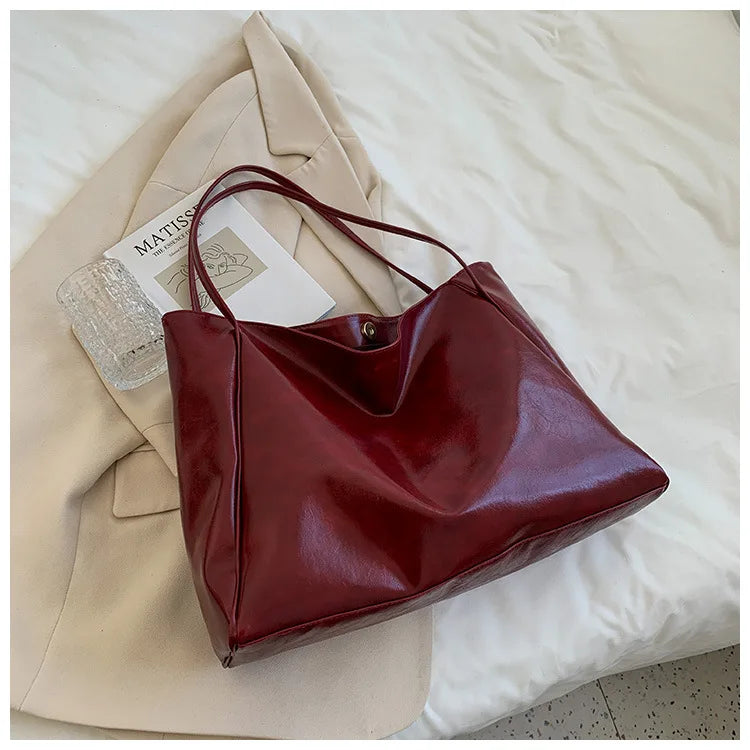 Women Tote Bag Fashion Underarm Pouch Large Capacity Soft Pu Leather Shoulder Bag Retro Crossbody Bag Casual Portable Bucket Bag