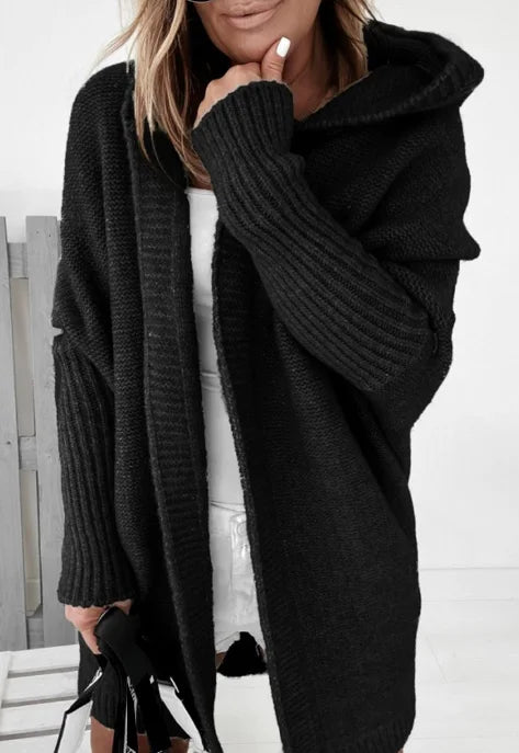 Cardigan for Women Autumn Fashion Solid Color Long Sleeved Temperament Commuting Loose Knit Open Front Hooded Sweater Cardigan - reetell