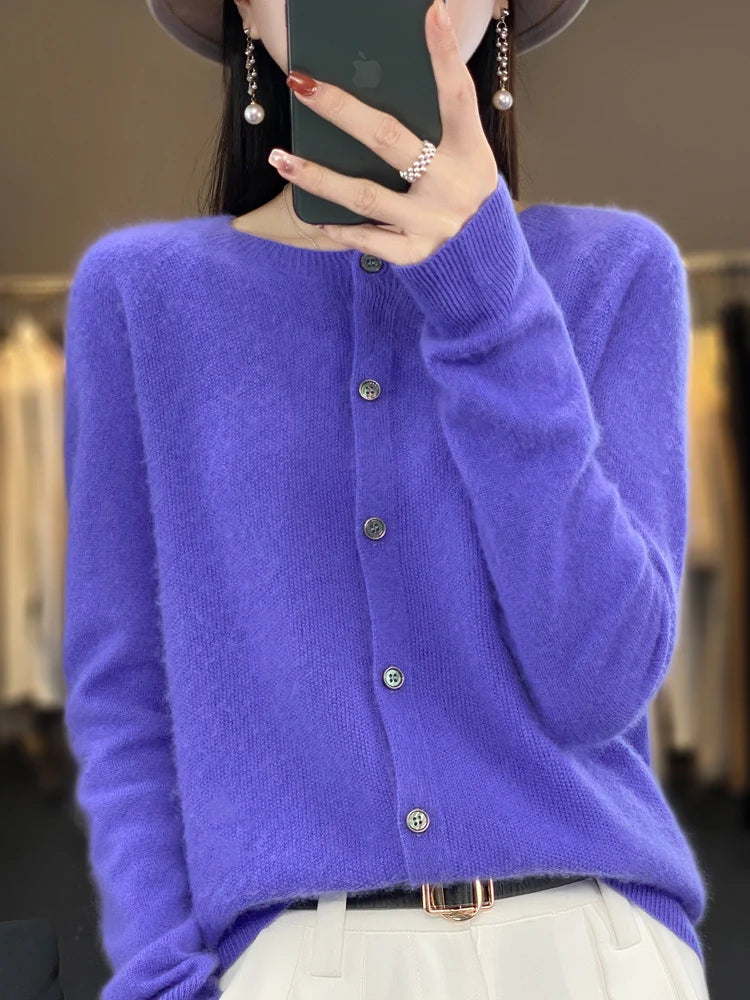 High Quality Round Neck Long Sleeve Cashmere 100% Merino Wool Pullover Women Sweater Coat Top - reetell