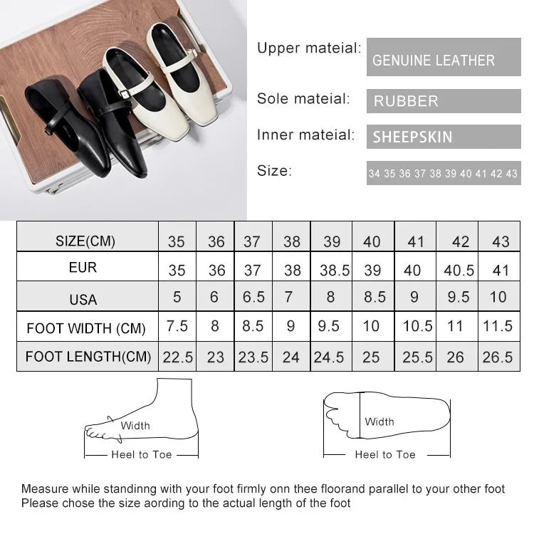 AIYUQI Mary Jane Shoes Female Genuine Leather 2024 New Snap Ballet Shoes Women Square Toe Flat Cowhide Ladies Shoes