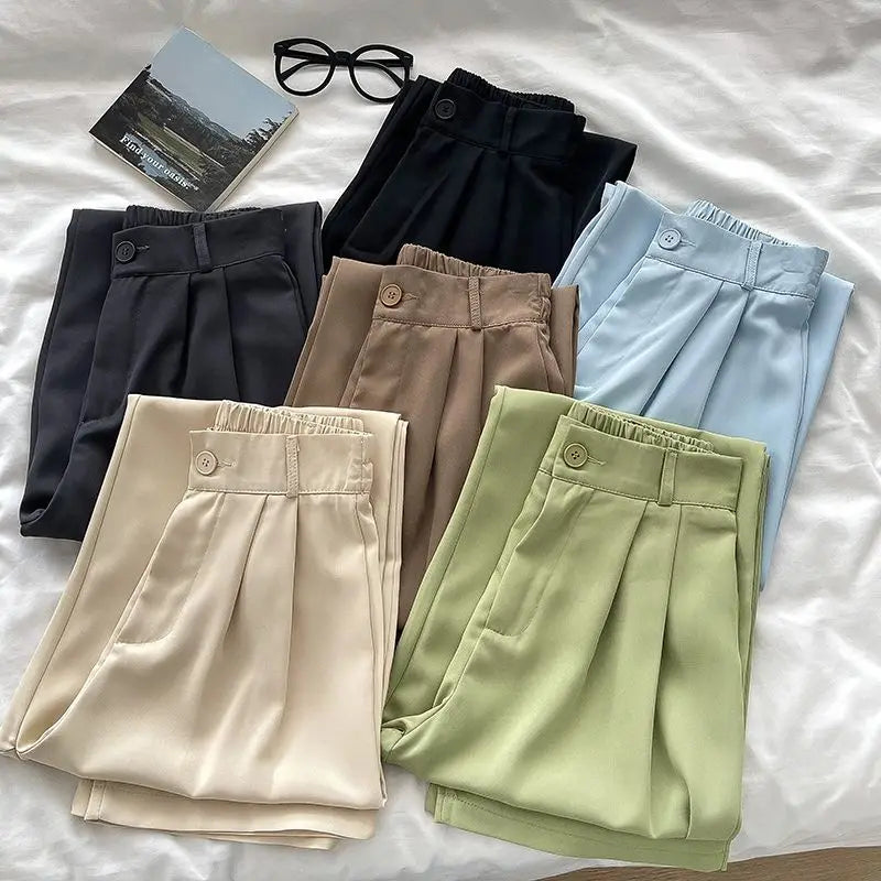 Chic High Waist Pants Women 2024 Spring Summer Casual Loose Solid Straight Trouser Office Ladies Work Nine Points Suit Pant New - reetell